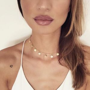 Fashion Gold Color Sequins Coins Tassel Choker Necklace for Women ladies necklace Jewellry colares